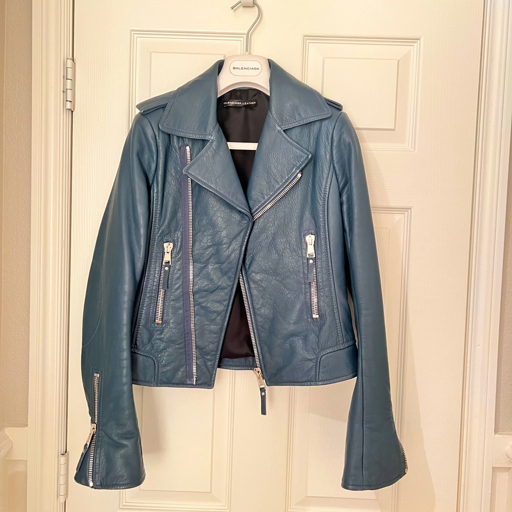 Balenciaga 100% Lamb Leather Biker Jacket - Ardoise
